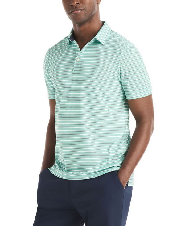 【送料無料】 ナウティカ メンズ ポロシャツ トップス Mens ClassicFit Stripe Print Performance Golf Polo Shirt Aqua Green