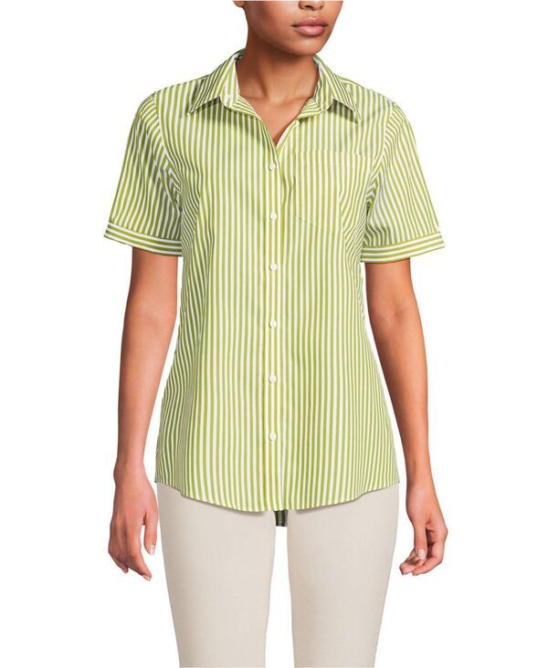 【送料無料】 ランズエンド レディース シャツ トップス Womens Wrinkle Free No Iron Shirt Bright limewhite stripe