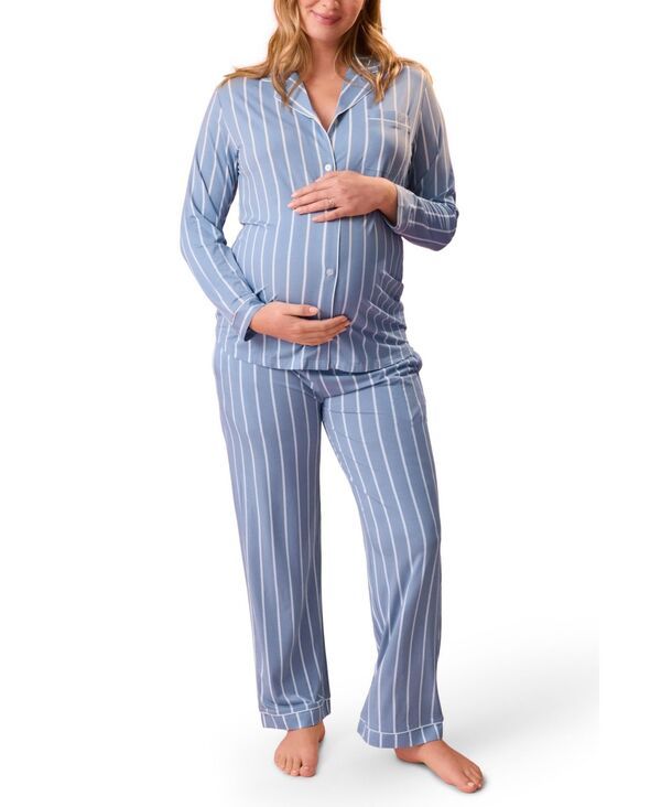 【送料無料】 キンドリッド ブレイブリー レディース ナイトウェア アンダーウェア Maternity Clea Classic Long Sleeve Nursing Pajama Vintage blue