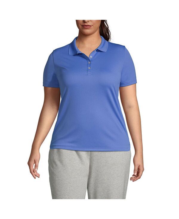 【送料無料】 ランズエンド レディース シャツ トップス Plus Size Short Sleeve Solid Active Polo True blue