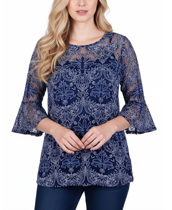 【送料無料】 ニューヨークコレクション レディース シャツ トップス Womens Bell Sleeve Blouse and Solid Camisole Navy Starthrone