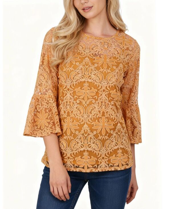 【送料無料】 ニューヨークコレクション レディース シャツ トップス Womens Bell Sleeve Blouse and Solid Camisole Gold Starthrone 11,146円