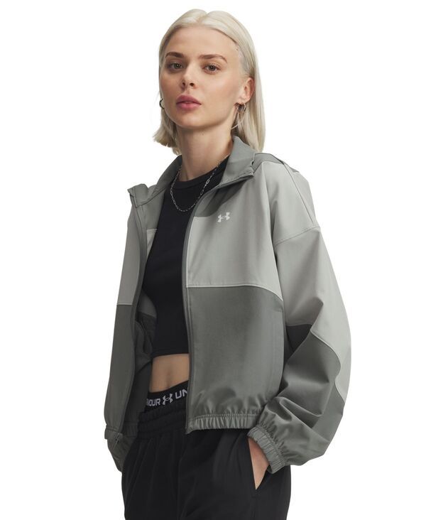 【送料無料】 アンダーアーマー レディース ジャケット・ブルゾン アウター Womens Logo Rival Woven Jacket Clay GreenTitaniumWhite