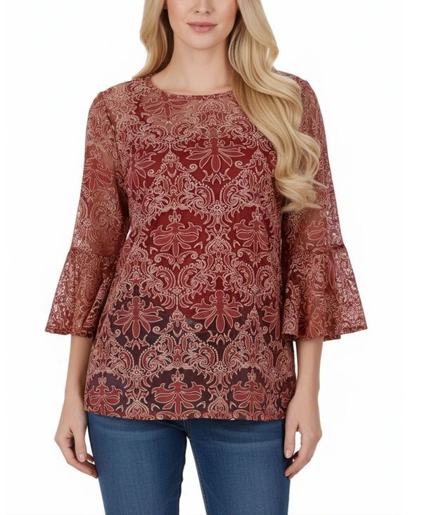 【送料無料】 ニューヨークコレクション レディース シャツ トップス Womens Bell Sleeve Blouse and Solid Camisole Rooibos Starthrone