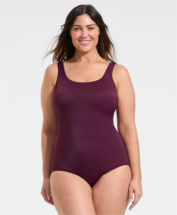 【送料無料】 ランズエンド レディース 上下セット 水着 Womens Long Chlorine Resistant Soft Cup Tugless Sporty One Piece Swimsuit Dark wine