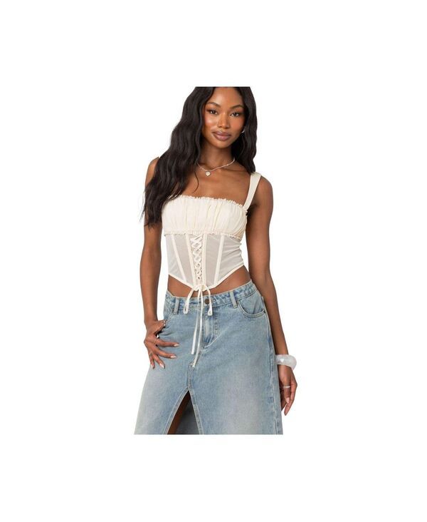 【送料無料】 アディクテッド レディース シャツ トップス Dafne gathered sheer mesh corset Beige