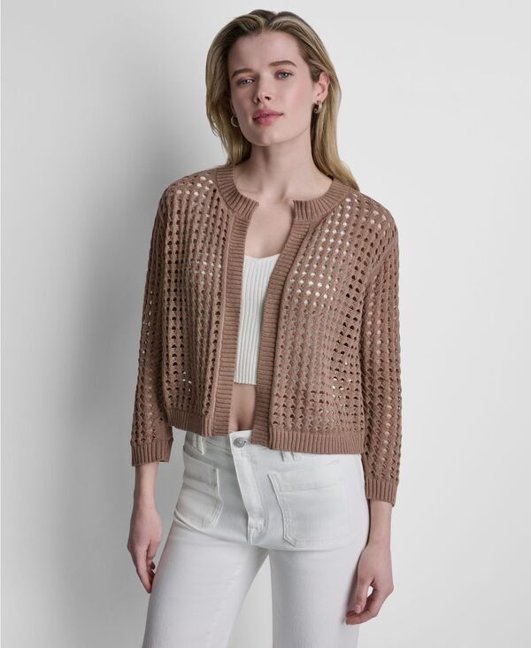 【送料無料】 ダナキャランニューヨーク レディース ニット・セーター カーディガン アウター Womens OpenStitch DropShoulder Cardigan Sweater WOODSMOKE