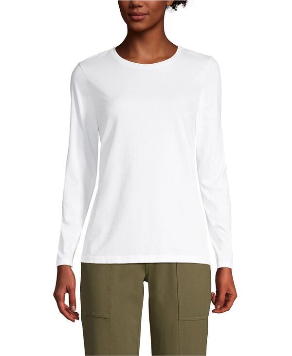【送料無料】 ランズエンド レディース シャツ トップス Womens Tall Relaxed Supima Cotton Long Sleeve Crew Neck TShirt White
