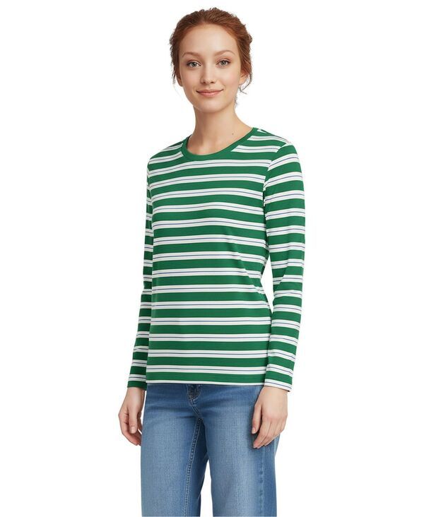 【送料無料】 ランズエンド レディース シャツ トップス Womens Tall Relaxed Supima Cotton Long Sleeve Crew Neck TShirt Vibrant clover multi stripe 11,765円