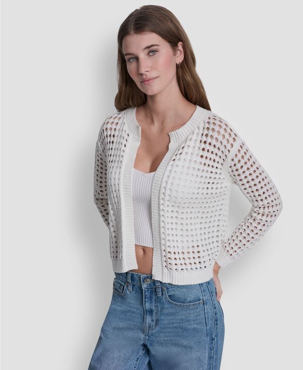 【送料無料】 ダナキャランニューヨーク レディース ニット・セーター カーディガン アウター Womens OpenStitch DropShoulder Cardigan Sweater IVORY