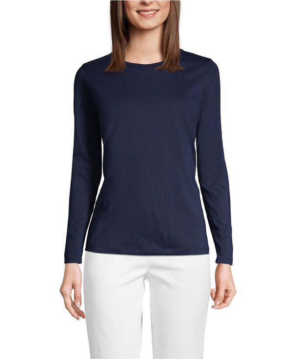 【送料無料】 ランズエンド レディース シャツ トップス Womens Tall Relaxed Supima Cotton Long Sleeve Crew Neck TShirt Radiant navy