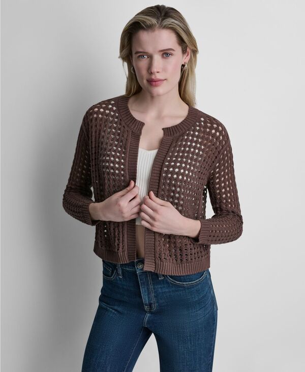 【送料無料】 ダナキャランニューヨーク レディース ニット・セーター カーディガン アウター Womens OpenStitch DropShoulder Cardigan Sweater CHESTNUT