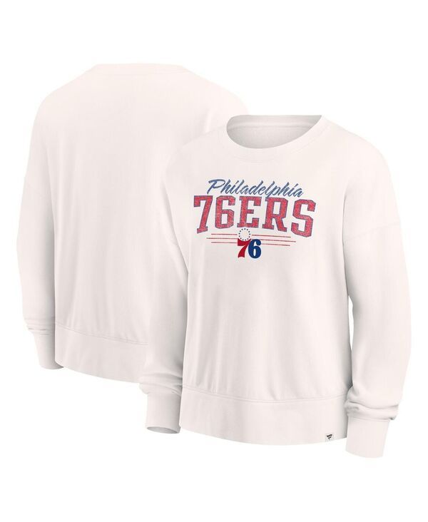 【送料無料】 ファナティクス レディース パーカー・スウェット アウター Womens Cream Distressed Philadelphia 76ers Close the Game Pullover Sweatshirt Cream