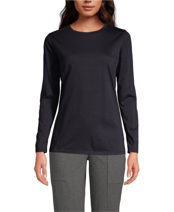 【送料無料】 ランズエンド レディース シャツ トップス Womens Tall Relaxed Supima Cotton Long Sleeve Crew Neck TShirt Black