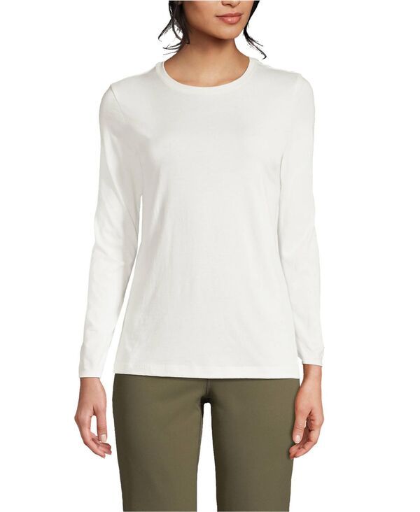 【送料無料】 ランズエンド レディース シャツ トップス Womens Tall Relaxed Supima Cotton Long Sleeve Crew Neck TShirt Ivory