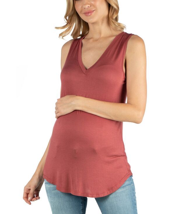 【送料無料】 24セブンコンフォート レディース シャツ トップス V Neck Maternity Tunic Tank Top with Round Hemline Cinnamon