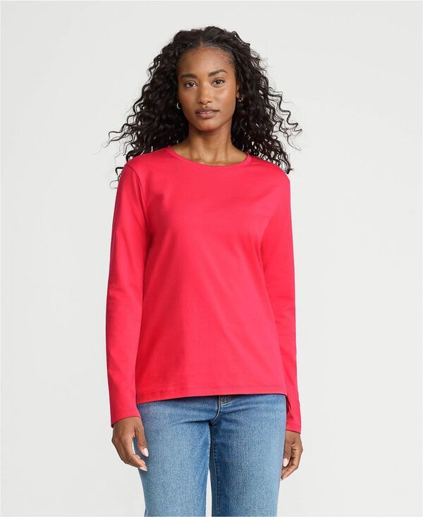 【送料無料】 ランズエンド レディース シャツ トップス Womens Tall Relaxed Supima Cotton Long Sleeve Crew Neck TShirt Berry rouge
