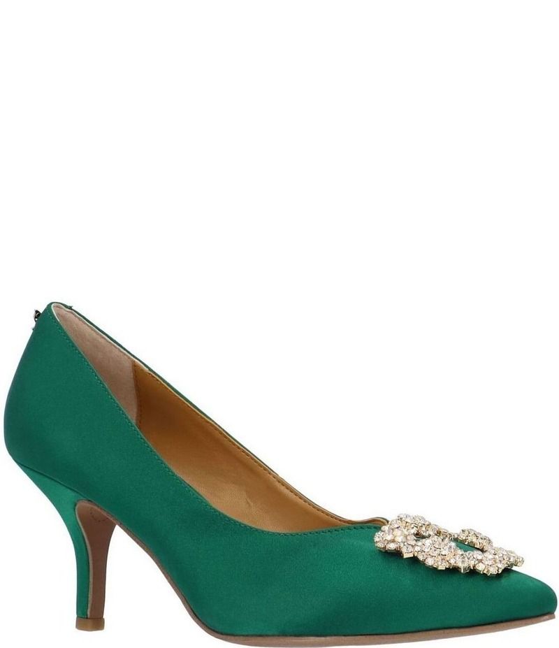 ジェイレニー レディース シューズ ヒール サテン J Renee Ezara Satin Brooch Ornamented Dress Pumps Emerald Green グリーン