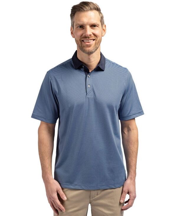【送料無料】 カッターアンドバック メンズ ポロシャツ トップス Mens Virtue Eco Pique Micro Stripe Recycled Polo Shirt Atlasnavy blue