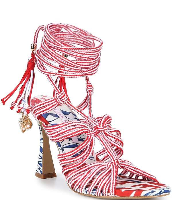 ジャンビニ レディース シューズ ヒール プリント サンダル アンクル Gianni Bini Haiku Striped Tassel Ankle Wraprintedressandals WhiteRed ホワイト
