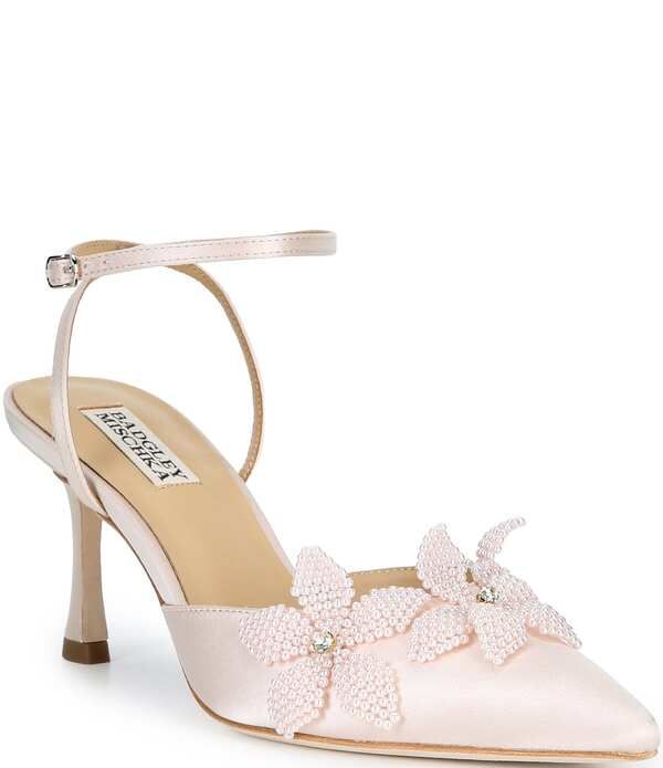 バッジェリーミシュカ レディース シューズ ヒール フラワー柄 サテン フラワー Badgley Mischka Whitman Satin Beaded Floral Ornament Embellished Pumps Champagne Satin シャ
