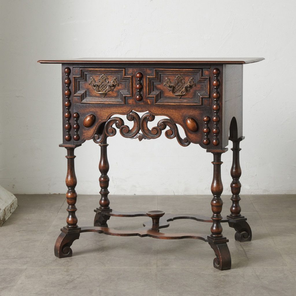 英国 Laidler Robsons Furnishers アンティーク コンソール サイドテーブル オーク 引き出し 飾り台 ウィリアム & メアリー様式 86231