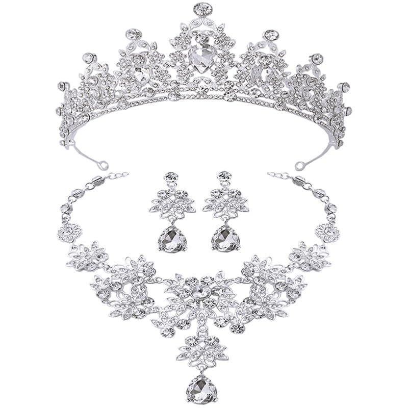 【新品】 Beaupretty ウェディング ジュエリー セット ティアラ ネックレス イヤリング 3点セット 花嫁 髪飾り 水? 結婚式 披露宴 パーティー 成人式 アクセサリー ?白色 0
