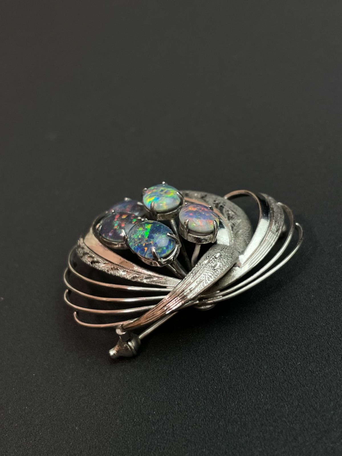 美品/SILVER刻印】トリプレットオパール ブローチ シルバー 彫金