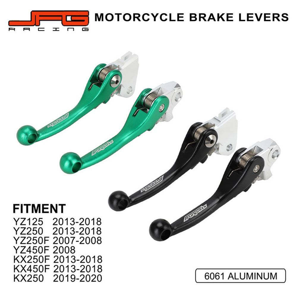 CNC6061アルミ クラッチ＆ブレーキレバーセット ヤマハ YZ125/250 2013-2018 対応 カワサキ KX250F/KX450F 2013-2018 他 可倒式 グリーン/ブラック オフロードバイクパーツ