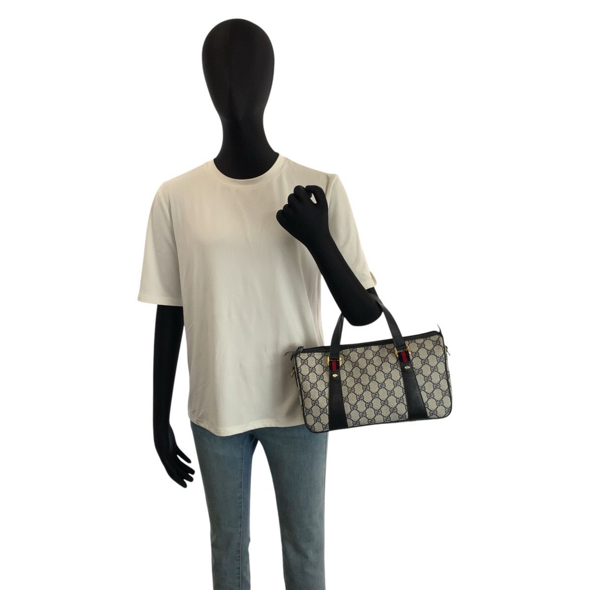 美品 GUCCI グッチ ヴィンテージ シェリーライン グレー GGスプリーム