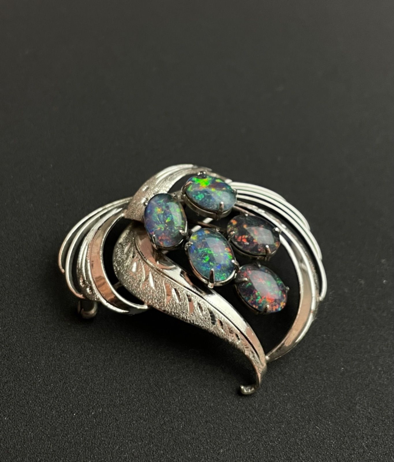 美品/SILVER刻印】トリプレットオパール ブローチ シルバー 彫金