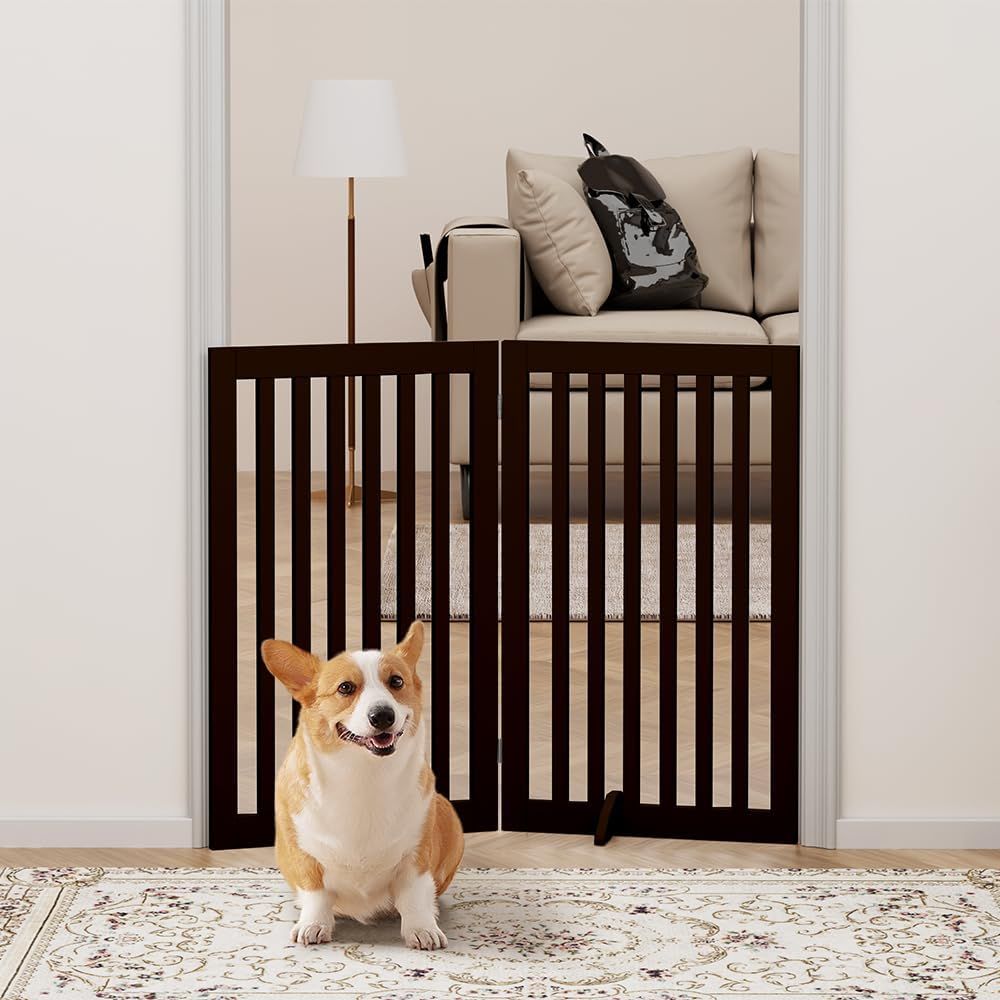 unipaws ペットゲート 置くだけ簡単 木製 折りたたみ式 伸縮可能(幅91-96cm 高さ91.5cm) 玄関/階段/ドア用 ペットガード 小型犬 猫 脱走防止 飛び出し防止 収納便利 室内パーテーション ペットフェンス ペット用柵 犬用ゲート、折り式バ unipaws ペットゲート 置くだけ簡単 木製 折りたたみ式 伸縮可能(幅91-96cm 高さ91.5cm) 玄関/階段/ドア用 ペットガード 小型犬 猫 脱走防止 飛び出し防止 収納便利 室内パーテーション ペットフェンス ペット用柵 犬用ゲート、折り式バ