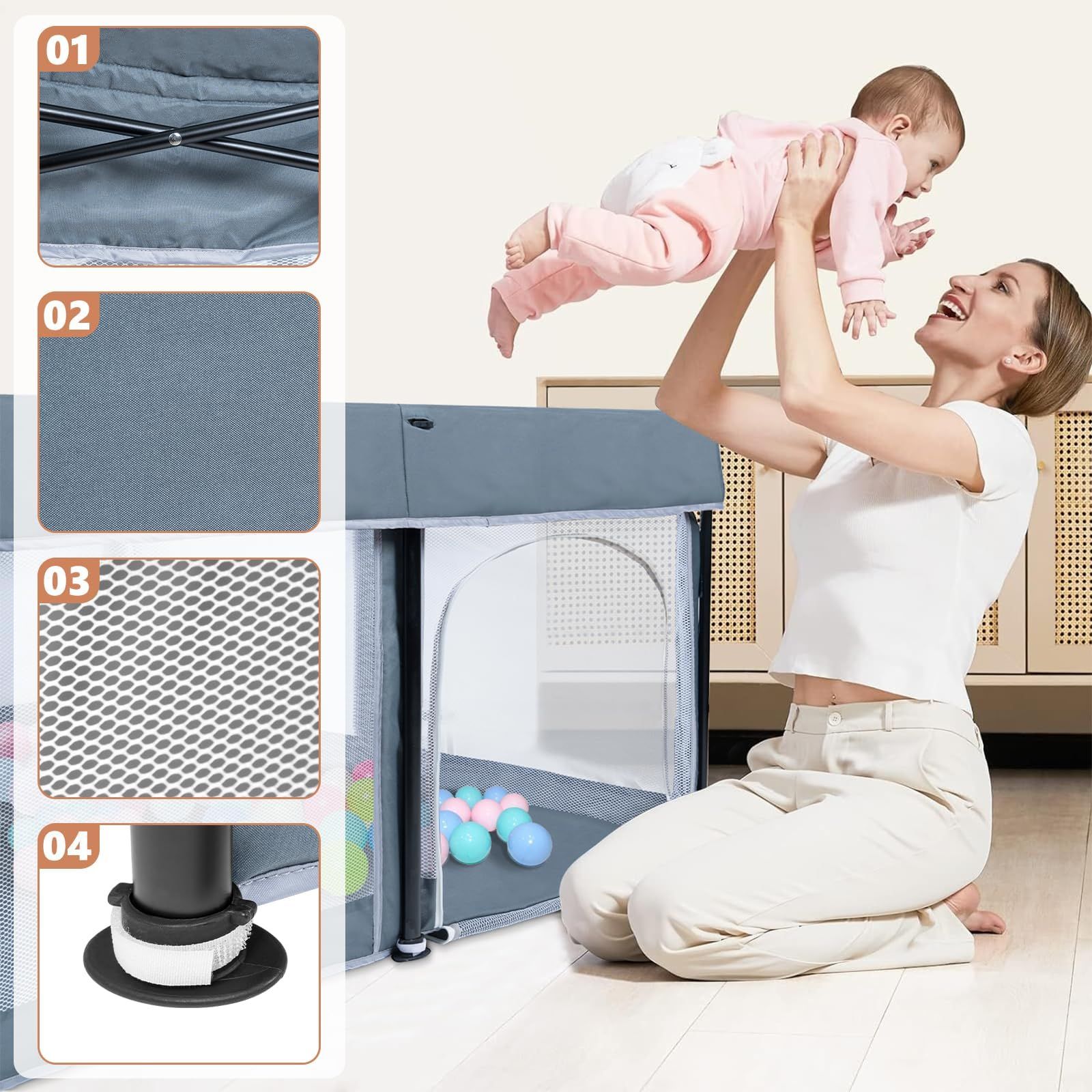 BQKOZFIN ベビーサークル 120x180x65cm コンパクト 折りたたみ可能 扉付き 大型 baby playpen プレイヤード 滑り止め吸盤 メッシュタイプ 洗濯可能 子供 ペットが利用可能 収納バッグ付き 室内外対応 子供 軽量(ダークグレー) BQKOZFIN ベビーサークル 120x180x65cm コンパクト 折りたたみ可能 扉付き 大型 baby playpen プレイヤード 滑り止め吸盤 メッシュタイプ 洗濯可能 子供 ペットが利用可能 収納バッグ付き 室内外対応 子供 軽量(ダークグレー)