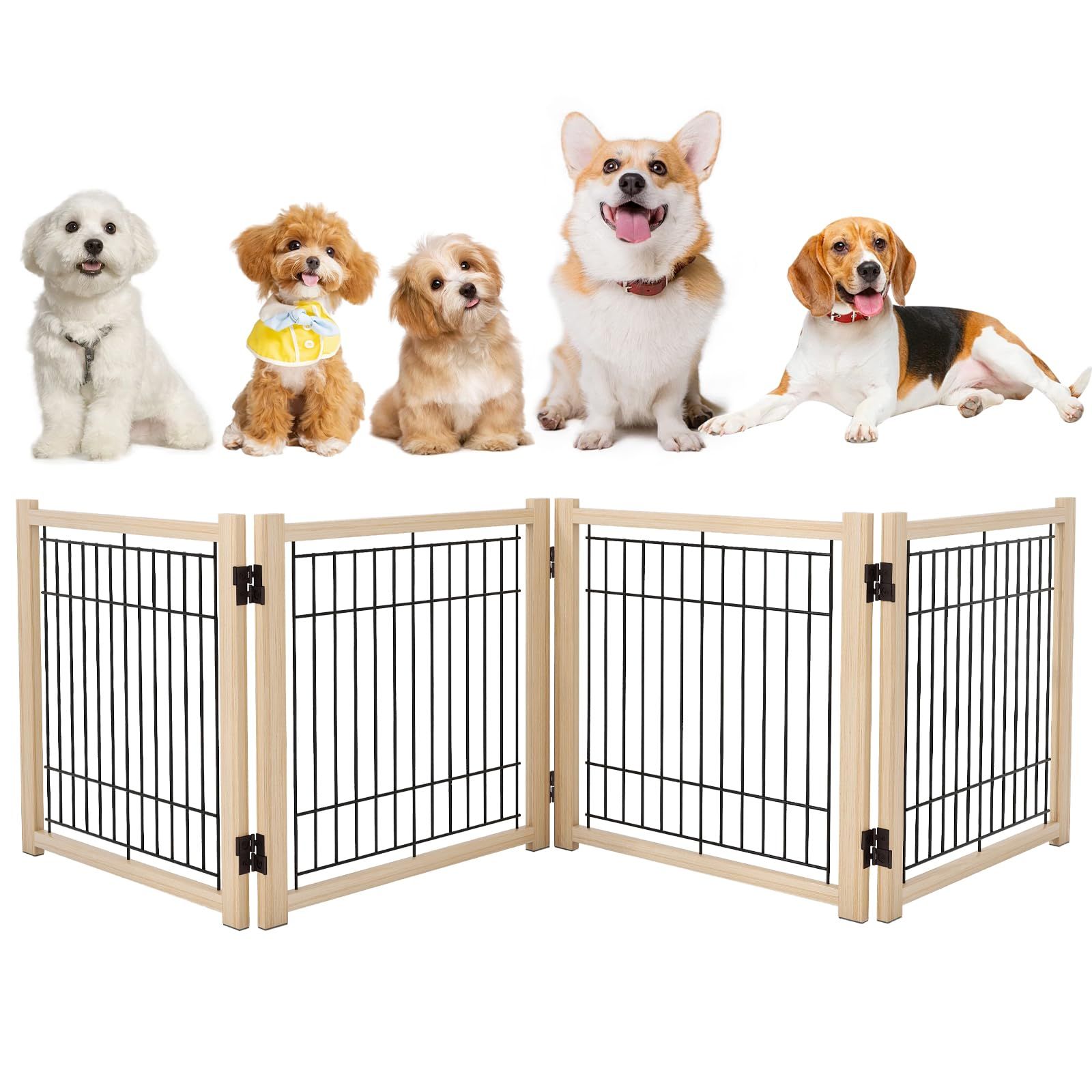 Oapety ペットゲート ペットフェンス 室内犬用 折りたたみ式 木製 犬 柵 脱走防止 飛び出し防止 高さ43cm 幅234cm 倒れない設計 簡単設置 中小型犬用