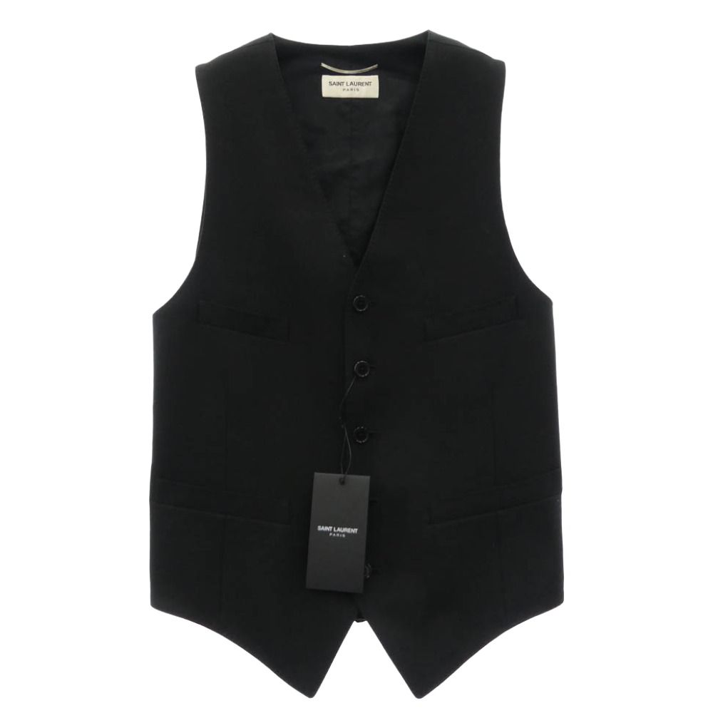 SAINT LAURENT サンローラン 15SS 370568 Y639H by Hedi Slimane エディ期 ウールギャバジン ベスト ジレ ブラック系 46【美品】【中古】