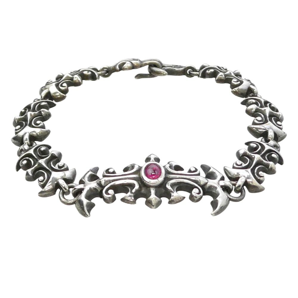 William Walles ウィリアムウォレス ストーン リンク ブレスレット シルバー系 レッド系【中古】