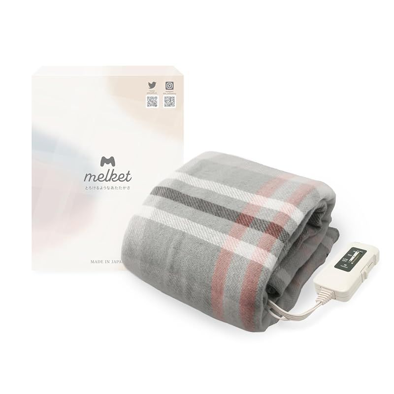 melket 電気ブランケット 電気毛布 膝掛け 掛け敷き兼用 日本製 140×82cm 洗える 省エネ ダニ退治 無段階温度調節 グレーチェック プレゼント 1