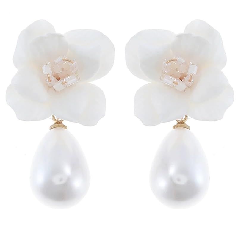 【新品】 【irismile】イヤーアクセサリー ワイヤー AAAラインストーン クリアビーズ 小枝 パーティー 結婚式 ウェディング ブライダル フラワー (ホワイト, ネジばね式イヤリング) 0