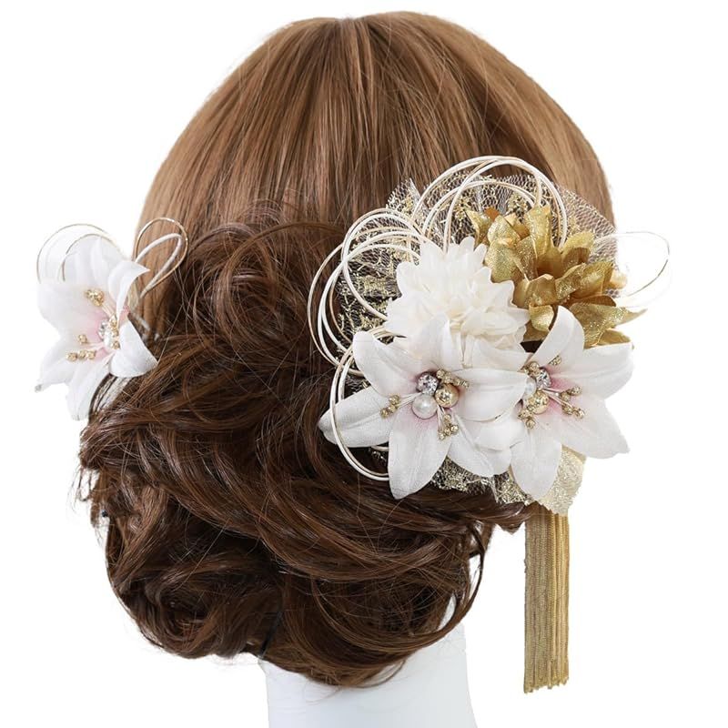 【新品】 [京都きもの友禅]髪飾り 結婚式 成人式 卒業式 水引 和装 振袖 袴 浴衣 七五三 着物 ヘアアクセサリー アクセサリー 造花 水引 可愛い 白 ピンクタッセル 2点セット (25w304 ピンク) 0