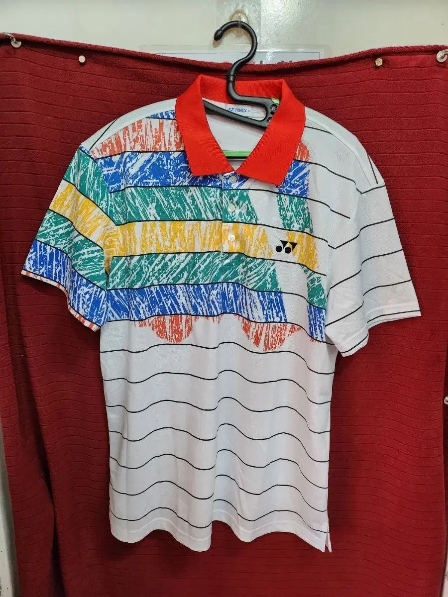 (105)ヨネックス 半袖 ポロTシャツ 白 マルチCOLOR