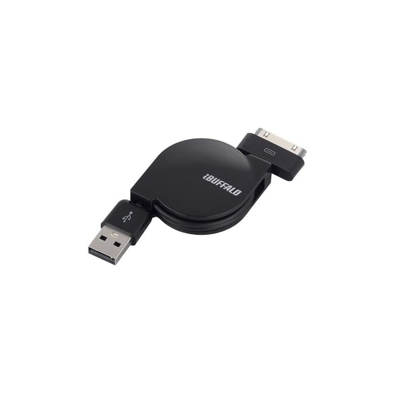【新品】 iBUFFALO 【最新版対応】iPhone・iPad・iPod用巻き取りケーブル(USBAtoDockコネクター)ブラック BSMPC08I75BK 0