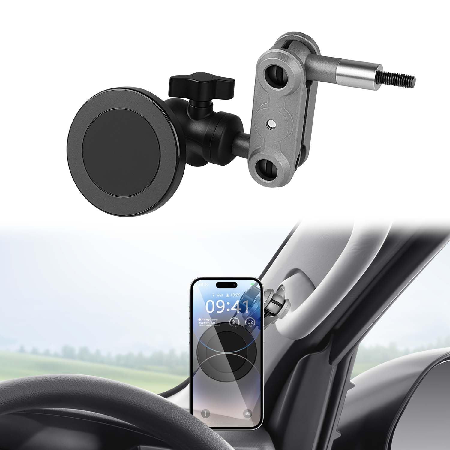 新品 Cartist トヨタ ハイエース 200系 スマホホルダー 1-9型にも対応 HIACE スマホスタンド 携帯ホルダー マグネット式 アシストグリップ固定 車載ホルダー 360度回転 落下防止 2004年~ コンパクト 縦横向き可 パーツ 内装 アクセ