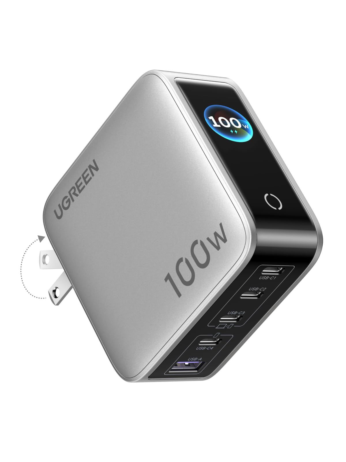 新品 UGREEN 100W PD 充電器 5ポート(USB-C×4/USB-A×1) 【タッチモニター搭載】ボタン一つで縦横表示/アニメ絵文字表示/リアルタイム充電状況確認 PD/PPS/QC対応 MacBook/iPhone17/16/15/14/13/1