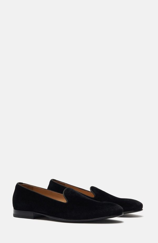 スカロッソ メンズ シューズ スリッポン・ローファー SCAROSSO Tommy Slippers Black Velvet ブラック
