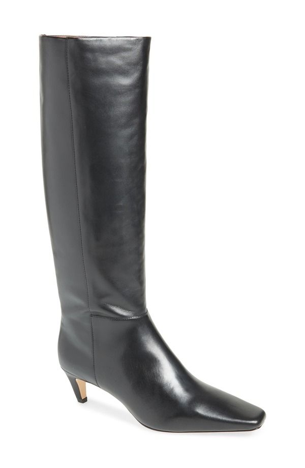 リフォーメーション レディース シューズ ブーツ・レインブーツ ヒール Reformation Remy Knee High Kitten Heel Boot Black Leather ブラック