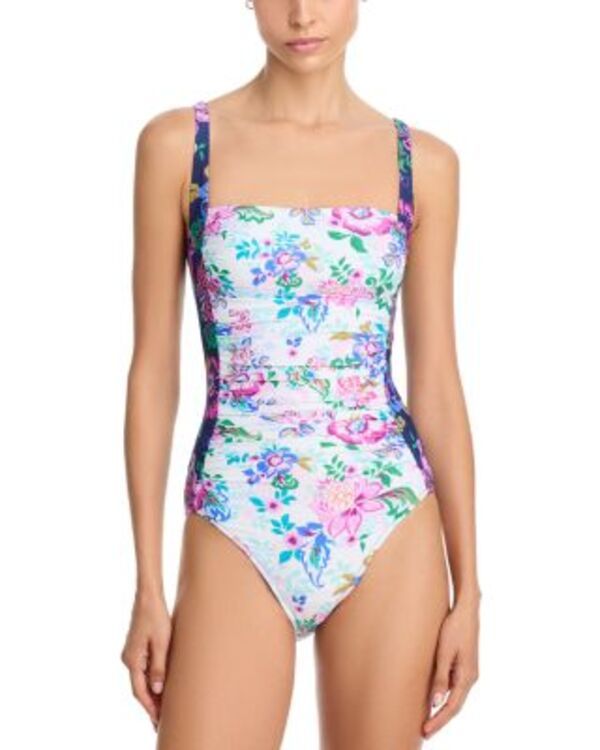 ジョニーワズ レディース 水着 上下セット ギャザー Johnny Was Marilyn Ruched One Piece Swimsuit White Melia ホワイト
