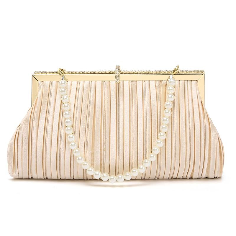 【新品】 [Baisikou] パーティーバック 結婚式 バッグ 大きめ 2way プリーツ レディース ハンドバッグ ショルダーバッグ 披露宴 お呼ばれ (シャンパンゴールド)
