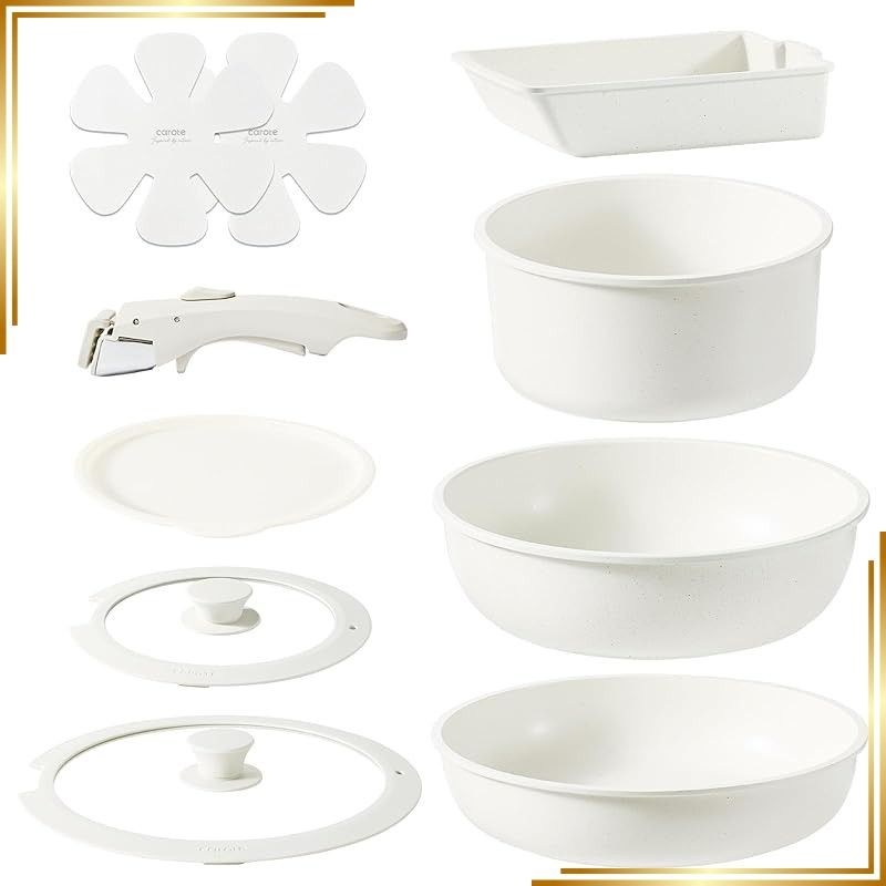 【新品】 CAROTE カローテ フライパン セット 10点 IH・ガス火対応 PFOA PFOS フリー 5層構造 軽量 取っ手のとれる 卵焼き フライパン マーブルコート スルスルすべる こびりつきにくい 鍋セット お手入れが簡単 新生活応援 オーブン 1