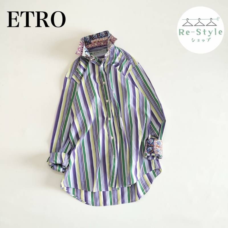 ETRO　エトロ　ドレスシャツ　マルチストライプ　切替　花柄　マルチストライプ　メンズ サイズ40 / L相当