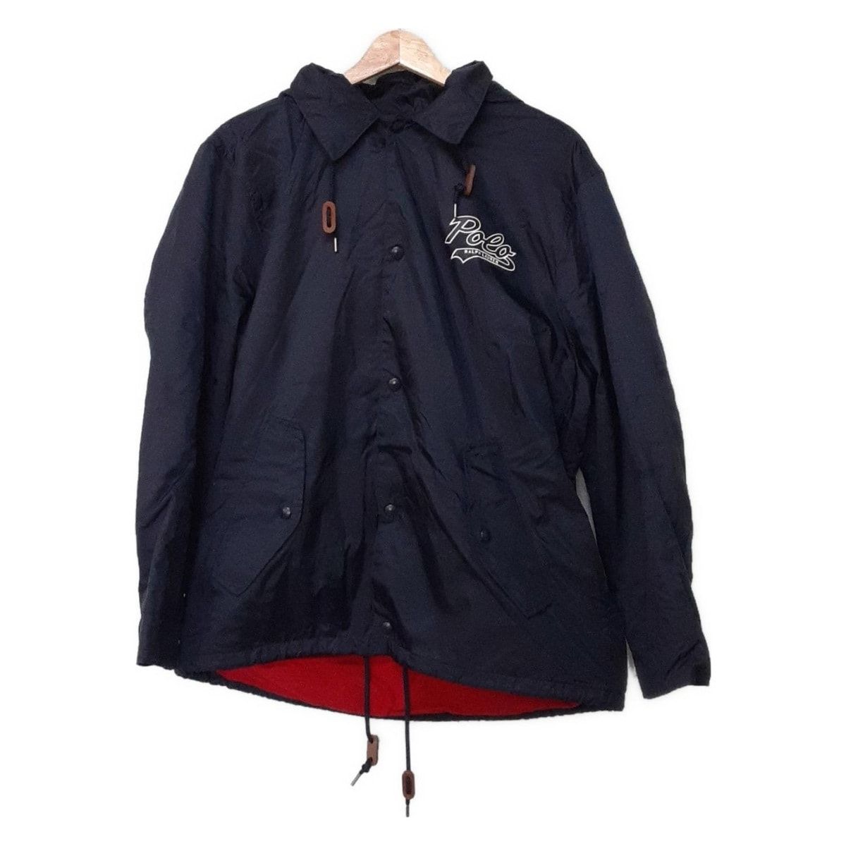 POLObyRalphLauren(ポロラルフローレン) ブルゾン サイズLG L メンズ - ネイビー×白 長袖/ドローコード付き/フード取り外し可/春/秋